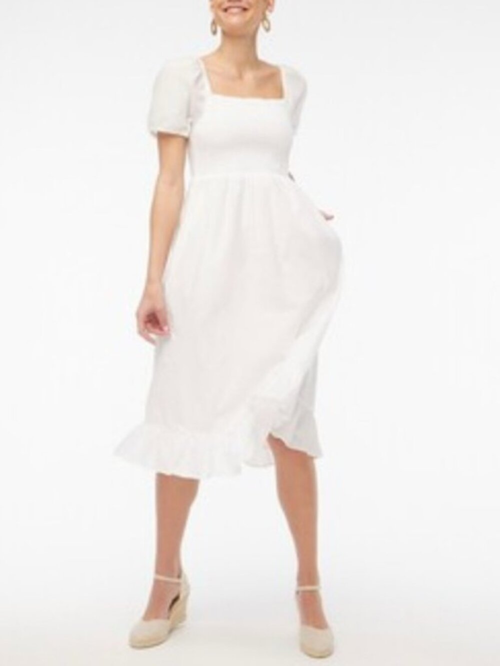 J.crew factory white puff sleeve smocked dress